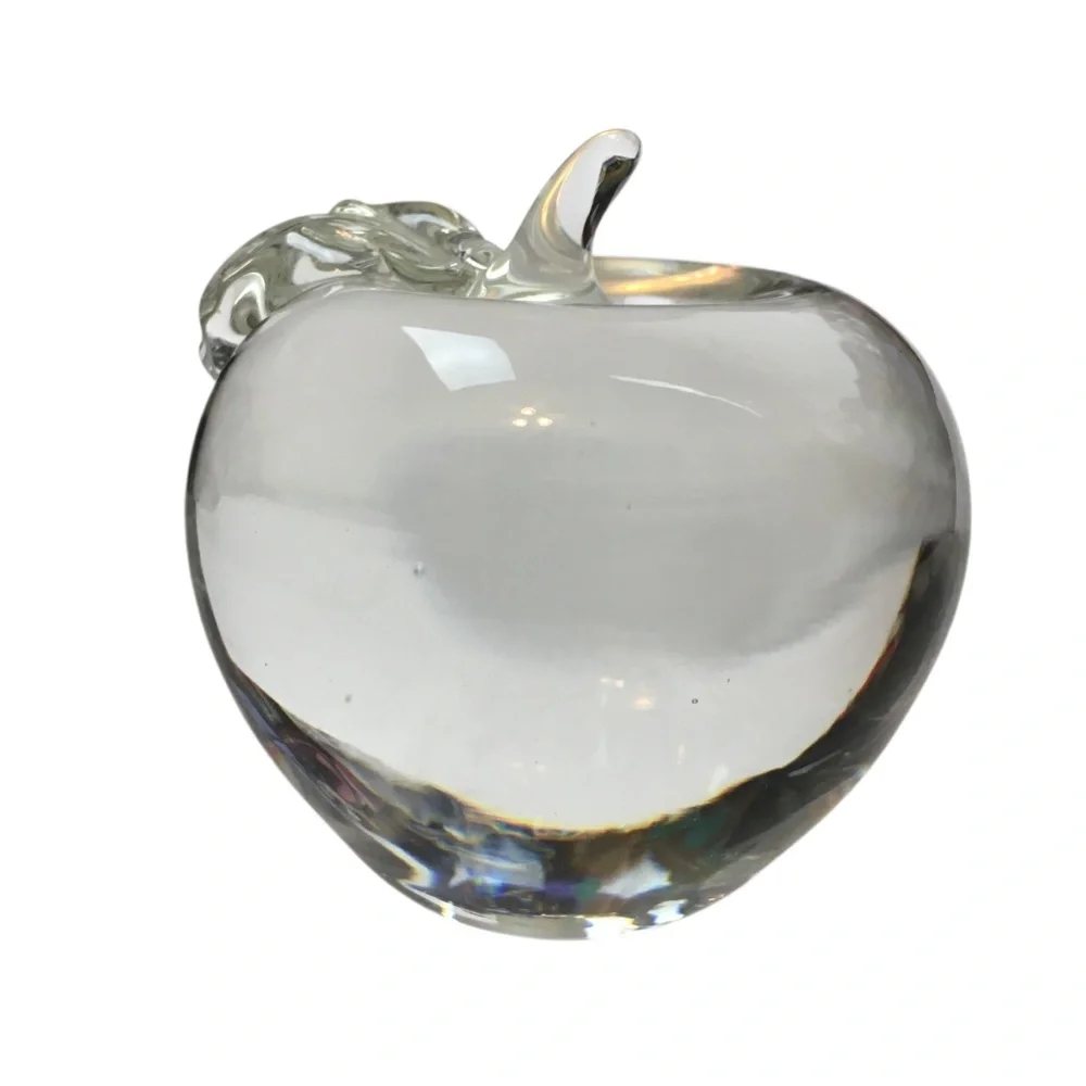 VINTAGE Clear Glass Apple Paperweight MCM Heavy Textured Leaf Desk Office Decor